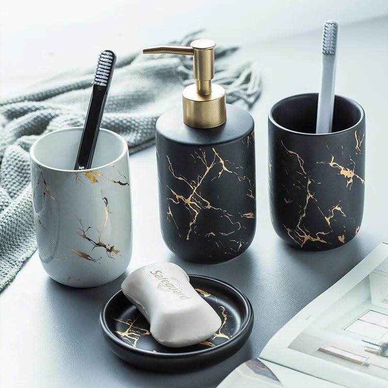 Black and Gold Marble Bathroom Accessories Set - My Store