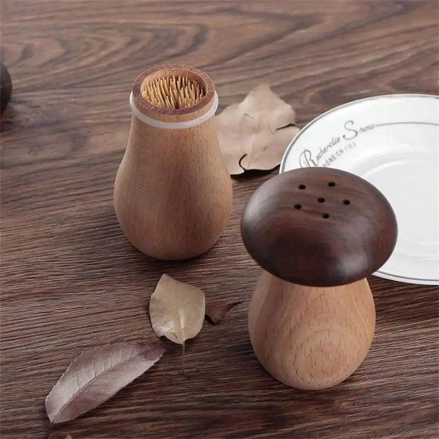 Double-Plaid Wooden Mushroom Toothpick Holder - My Store