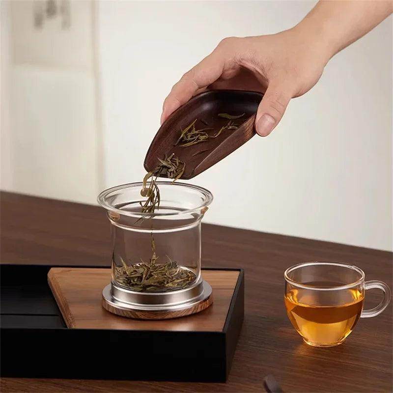 One Click Magnetic Switch Tea Separation Glass Teapot with Wooden Handle - My Store