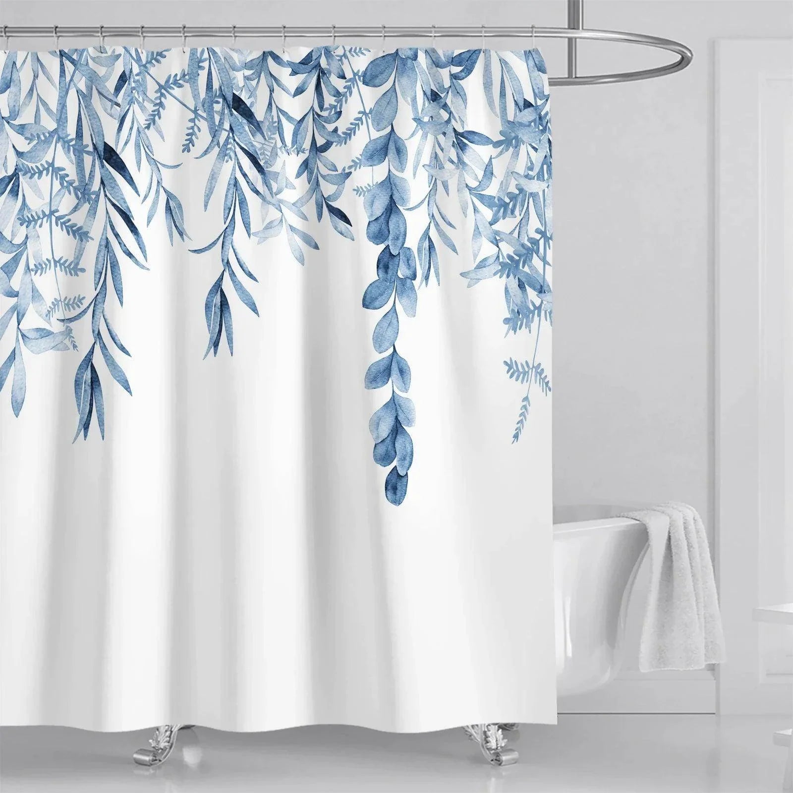 Watercolor Leaves Floral Shower Curtain with Hooks - My Store