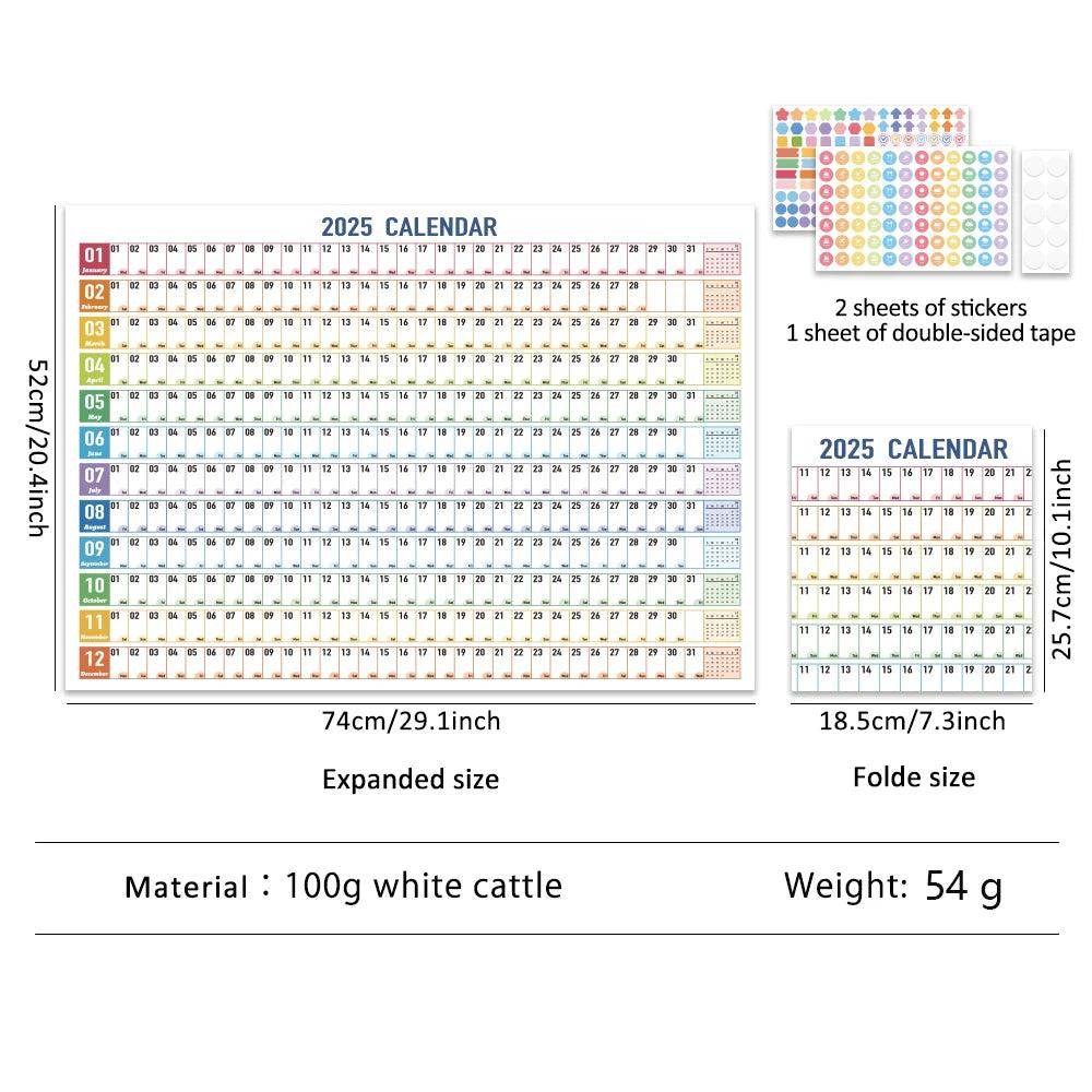 2025 Colorful Large Paper Wall Calendar with Stickers & Tapes - My Store