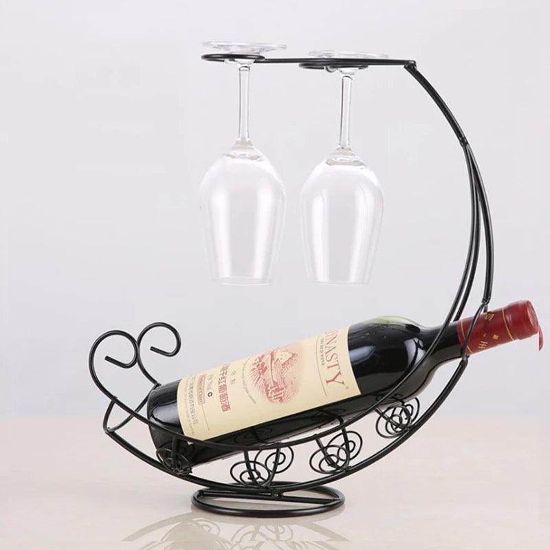 Metal Wine Rack with Hanging Glass Holder - My Store
