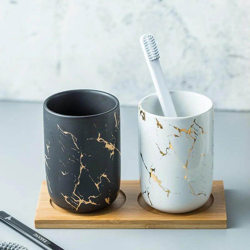 Black and Gold Marble Bathroom Accessories Set - My Store
