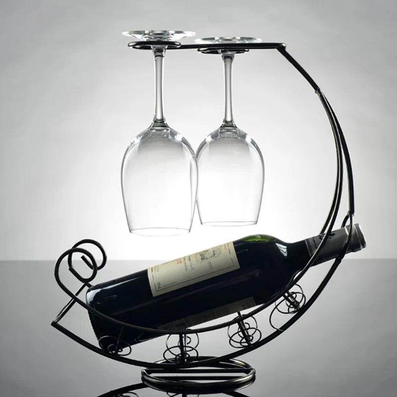Metal Wine Rack with Hanging Glass Holder - My Store