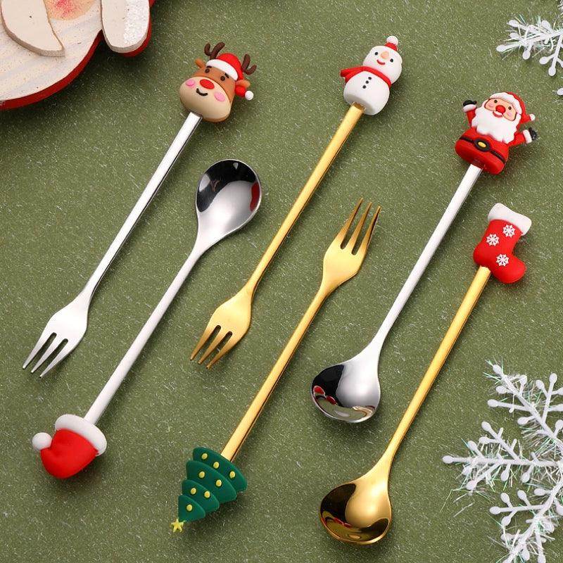 Christmas Gold & Silver Spoon Fork Set - Festive Cutlery for Desserts & Coffee - My Store