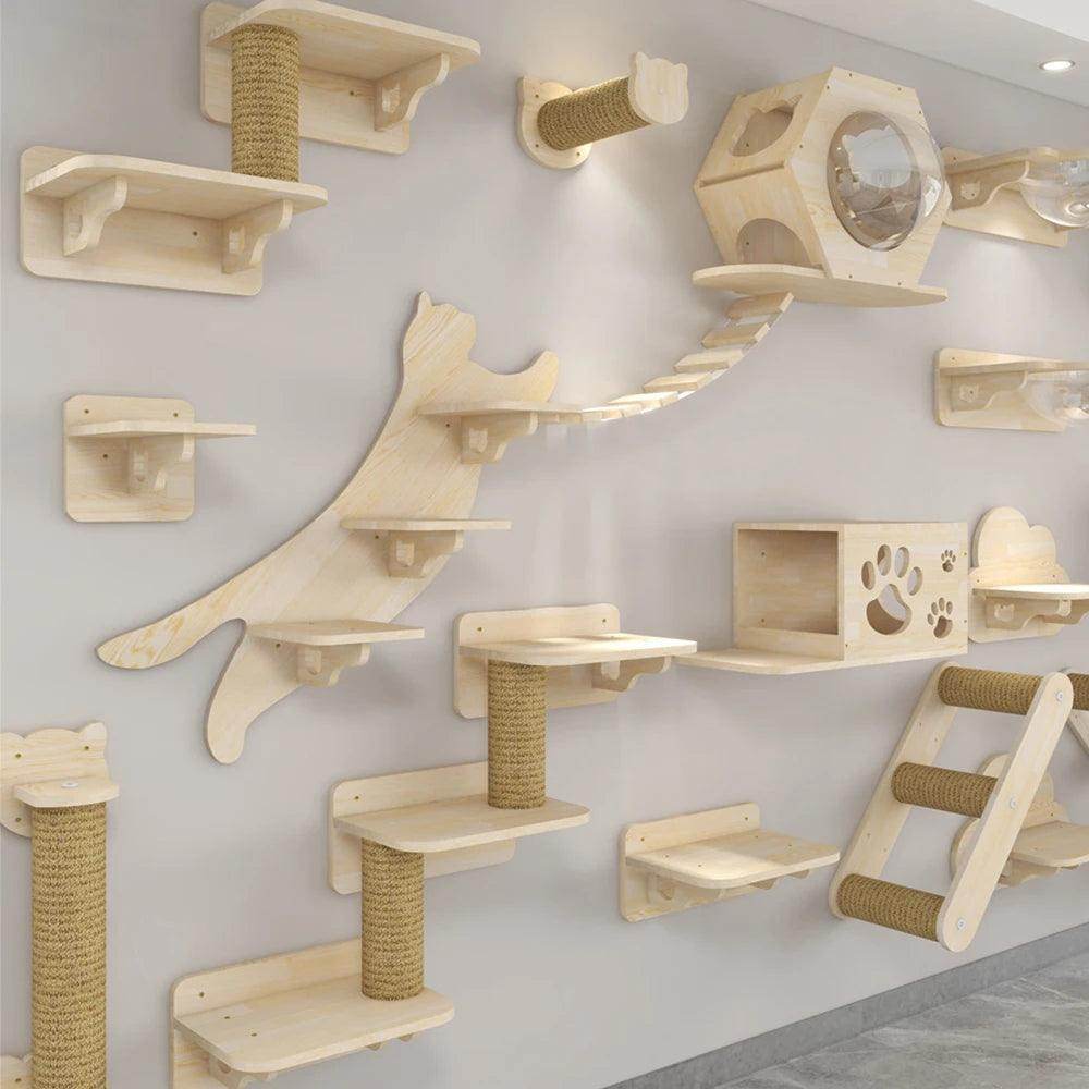 Wall-Mounted Cat Tree with Hammock & Scratching Post - My Store