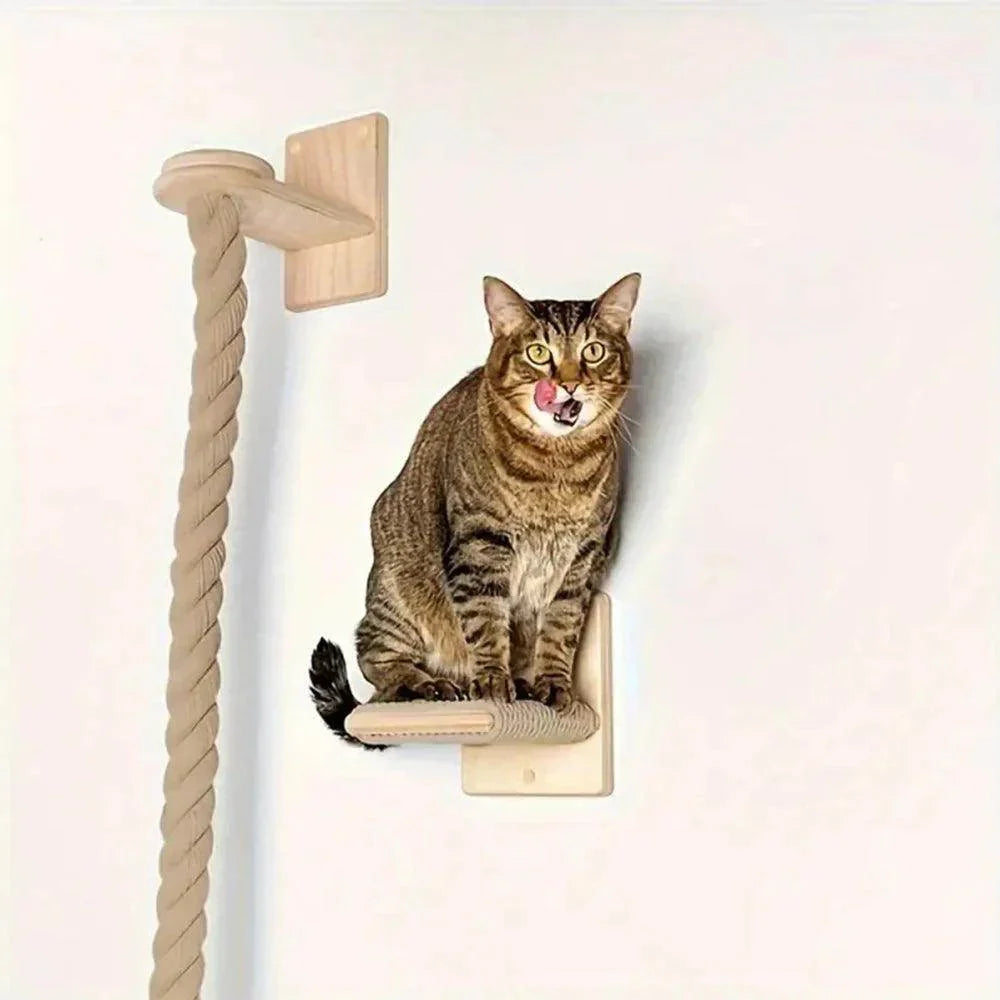 Wall-Mounted Cat Climbing Rope & Wooden Pedals - My Store