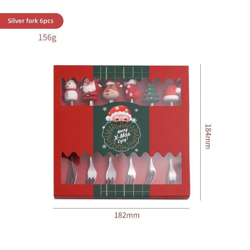 Christmas Gold & Silver Spoon Fork Set - Festive Cutlery for Desserts & Coffee - My Store