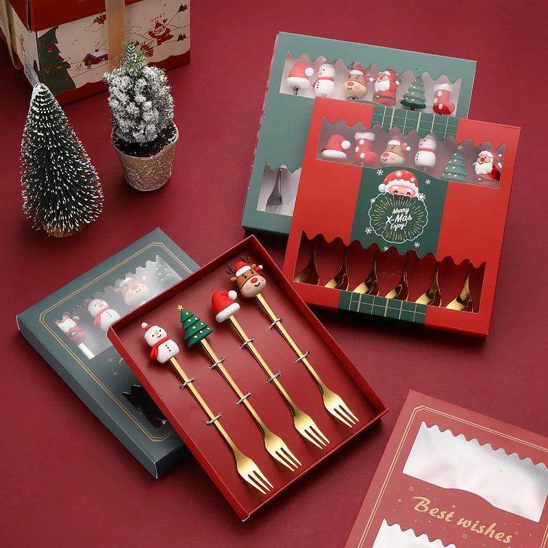 Christmas Gold & Silver Spoon Fork Set - Festive Cutlery for Desserts & Coffee - My Store