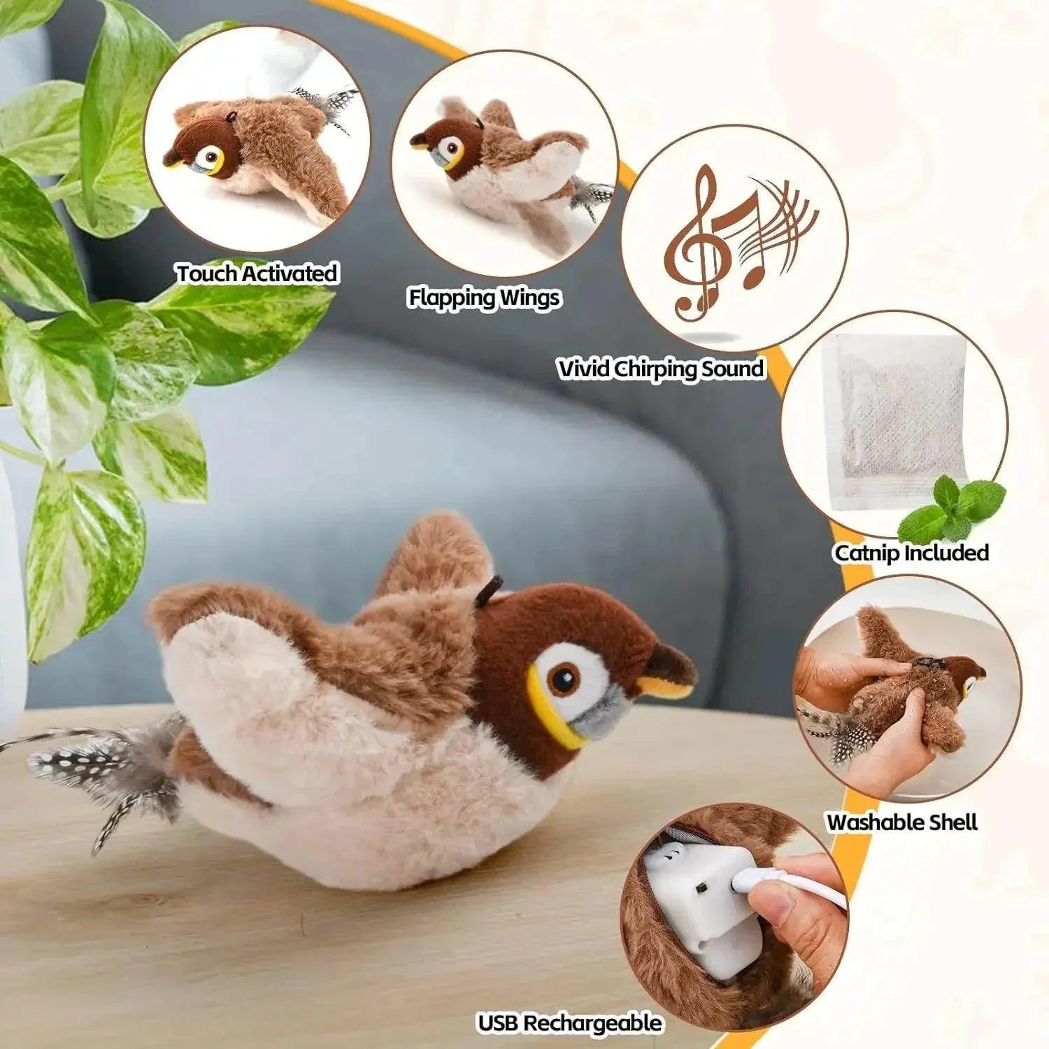 Interactive Cat Toy Rechargeable Chirping Flapping Bird - My Store