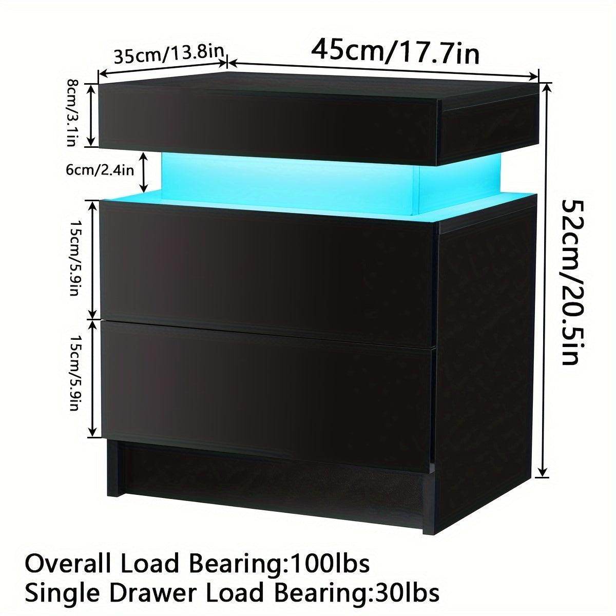 Modern LED Nightstand with High Gloss Drawers - My Store