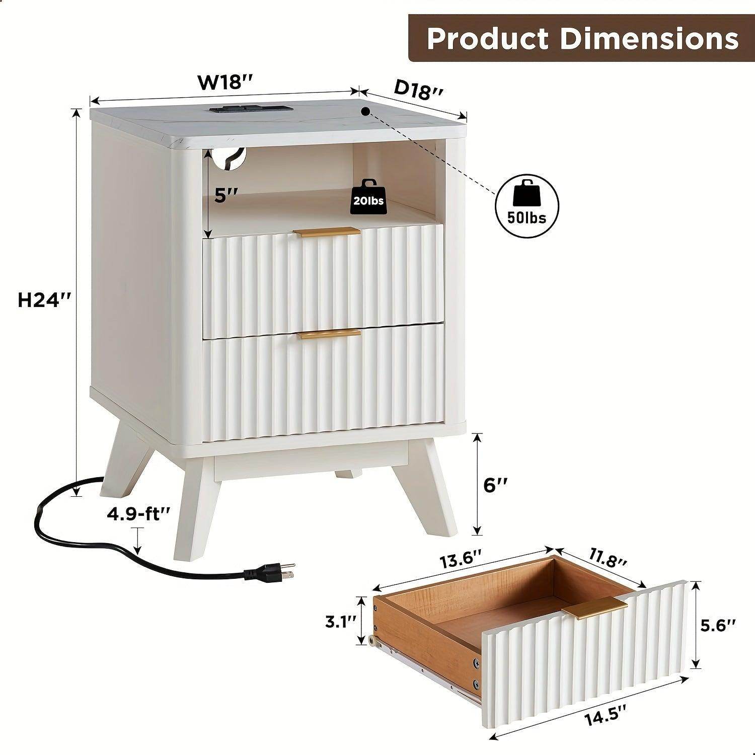 Fluted Nightstand with Charging Station - My Store