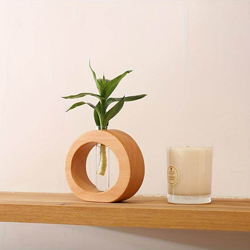 Chic Round Glass Vase with Wooden Base - My Store