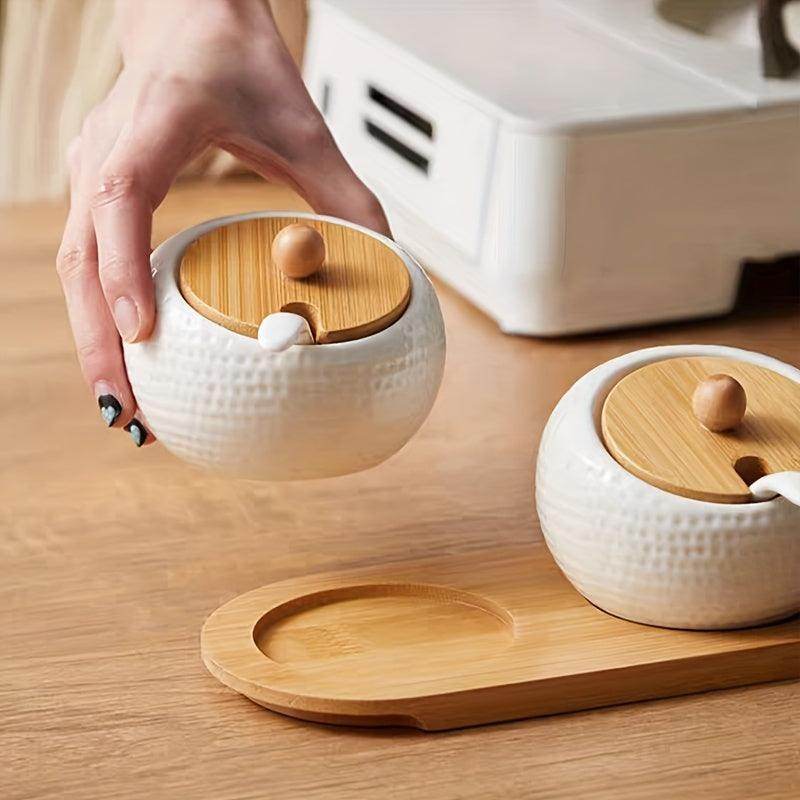 Elegant Ceramic Spice Jars with Wooden Lids & Spoons - My Store