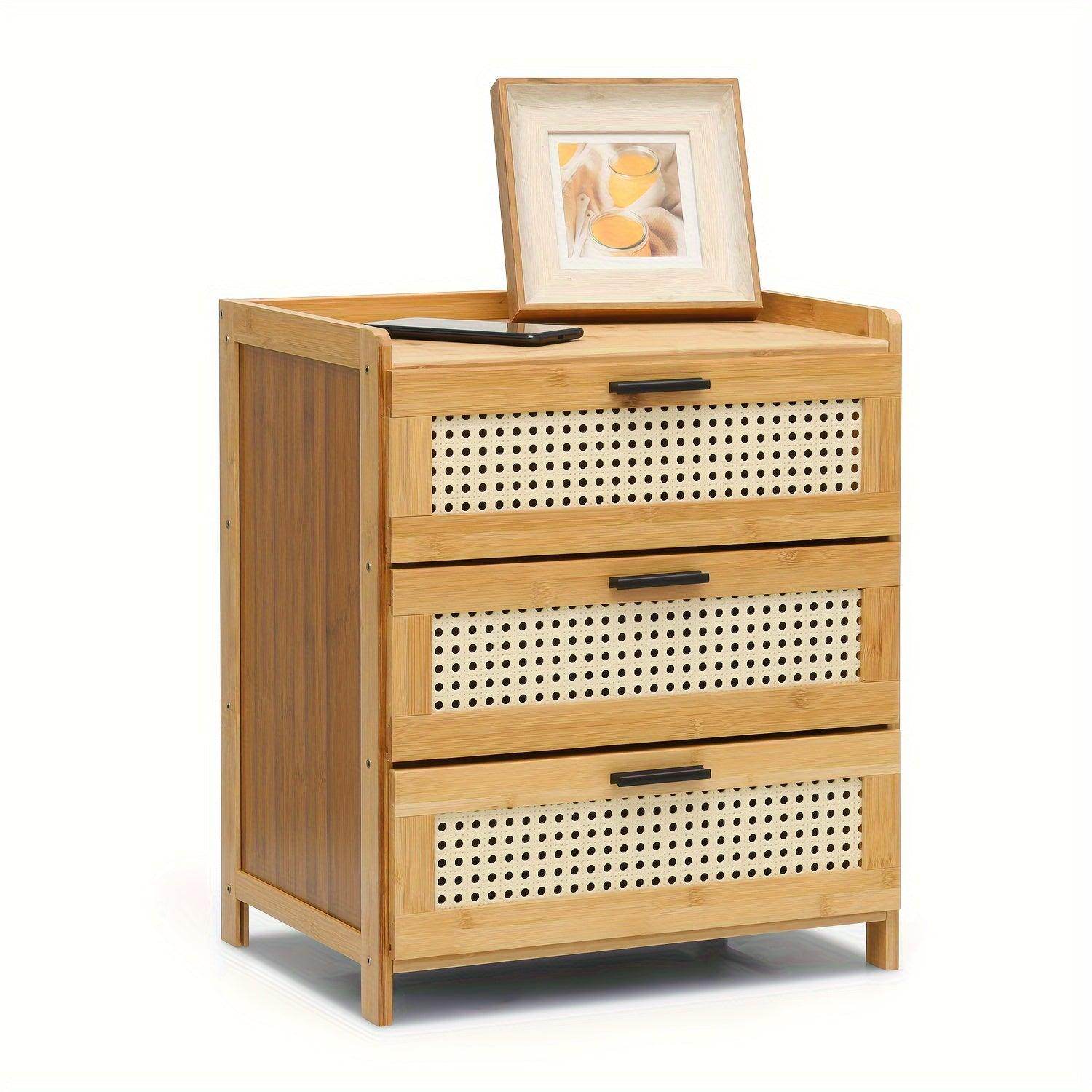 3-Drawers Rattan Nightstand - My Store