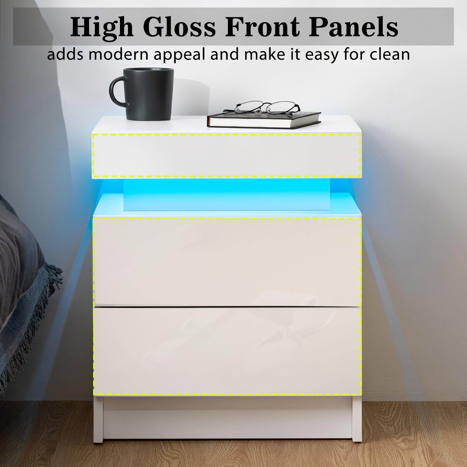 Modern LED Nightstand with High Gloss Drawers - My Store