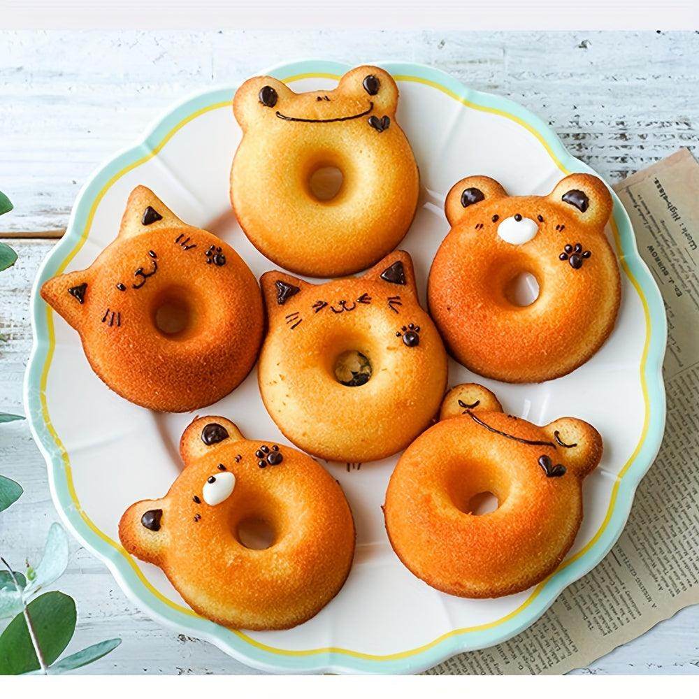 6-Cavity Non-Stick Donut Baking Tray with Cat & Bear Shapes - My Store