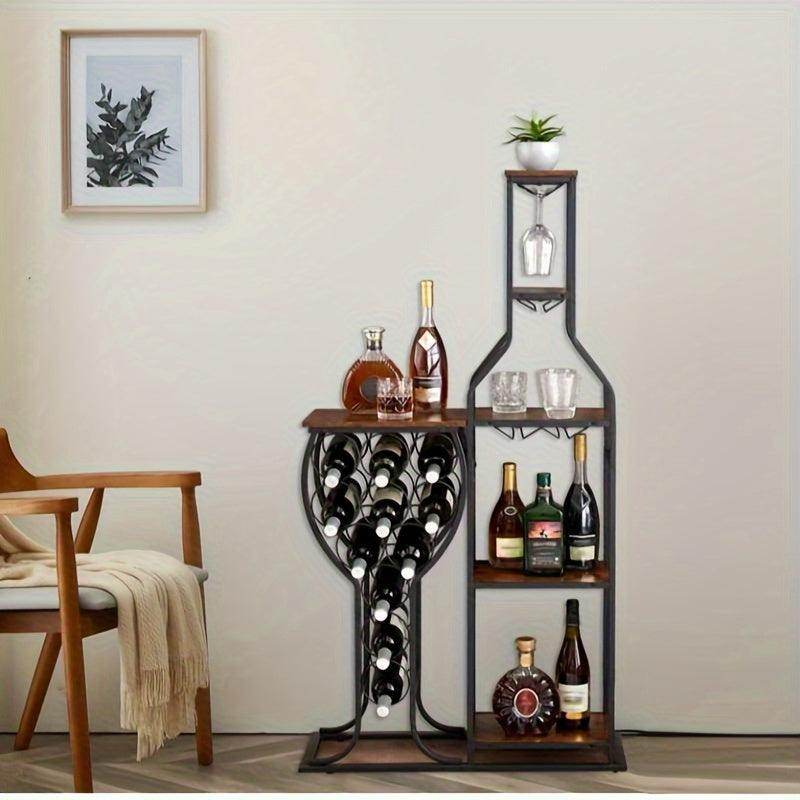 5-Tier Freestanding Wine Rack with Glass Holder & Storage Shelves - My Store