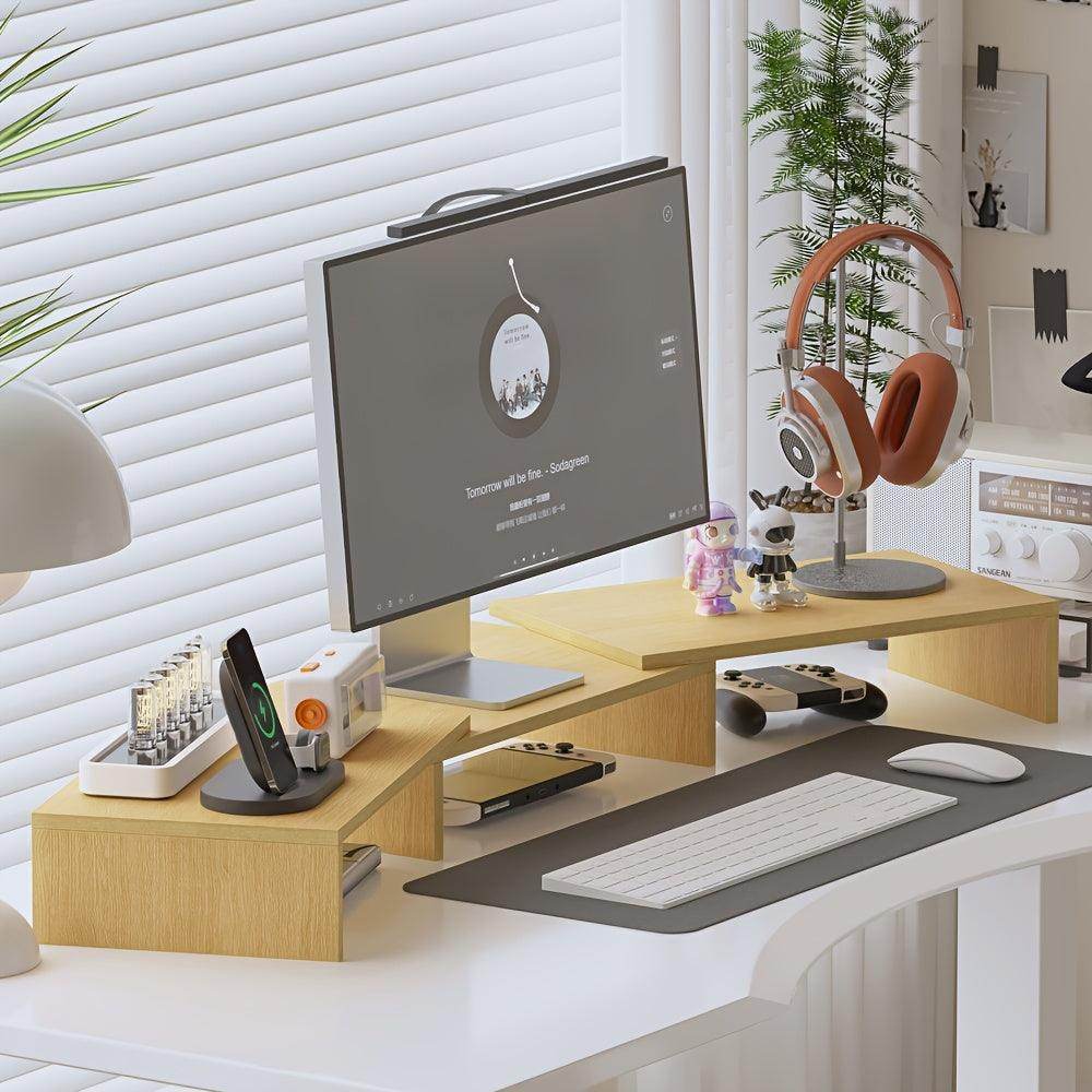 Wooden Computer Monitor Stand with Expandable Storage - My Store