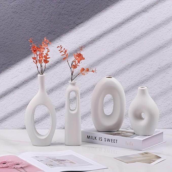 Boho Style White Ceramic Vase Set (4pcs) - My Store