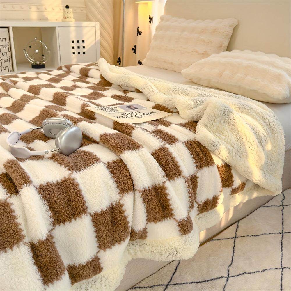 Charming Checkered Plush Fleece Blanket - My Store
