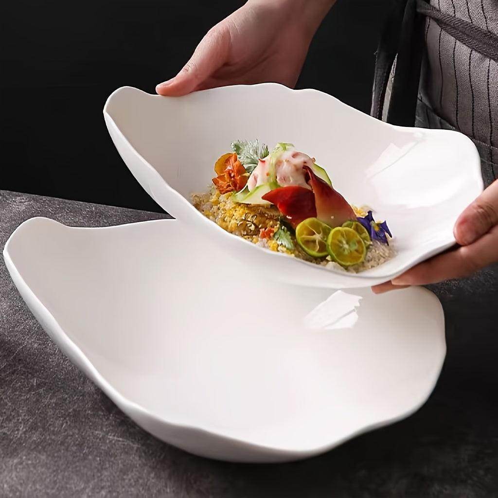 White Ceramic Leaf-Shaped Serving Platter - My Store