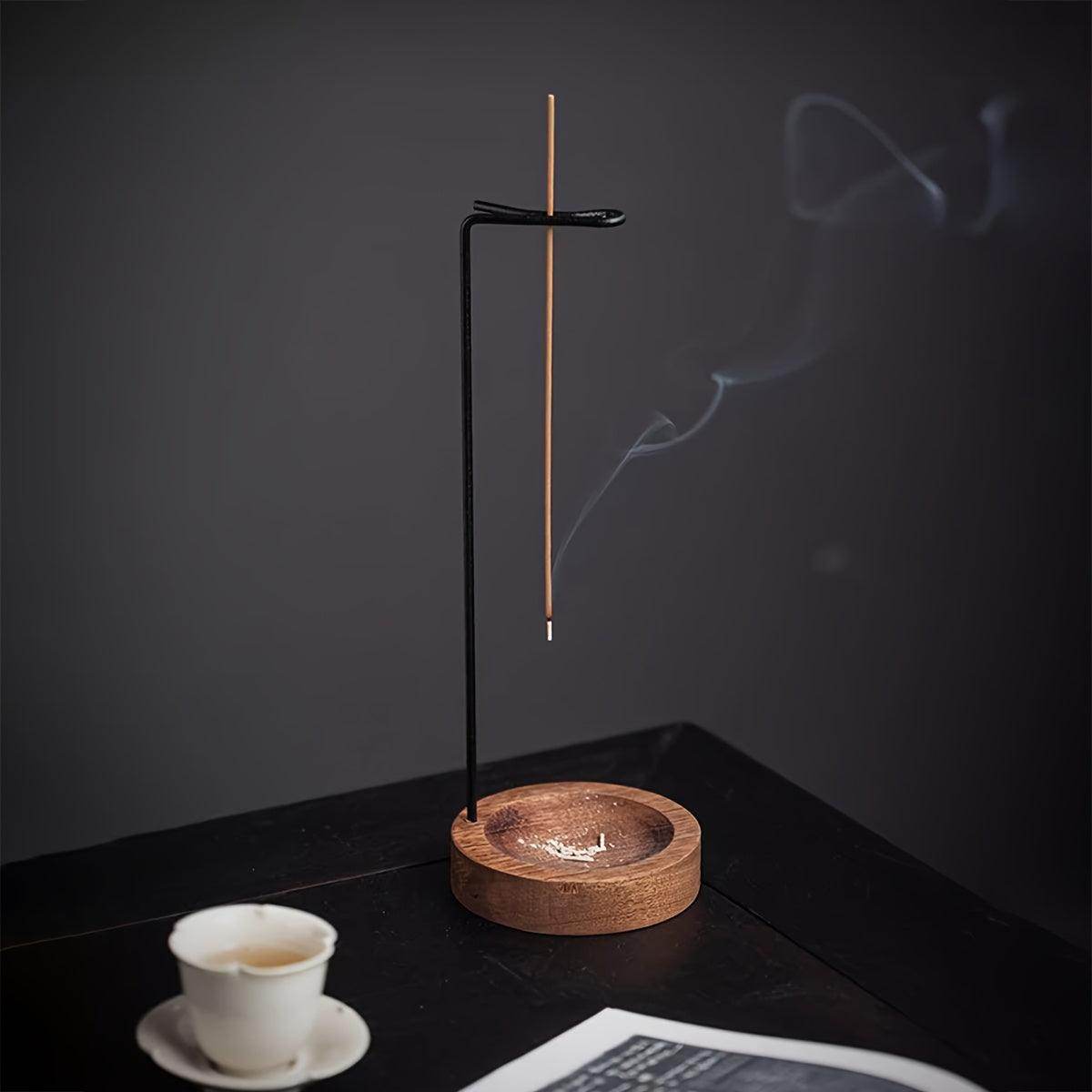Elegant Copper Metal Incense Burner with Wooden Base - My Store