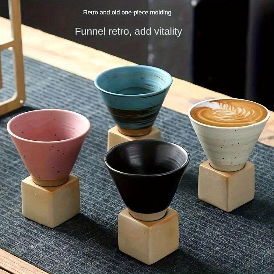 Japanese Rough Pottery Ceramic Espresso Cup with Holder - 100ml - My Store