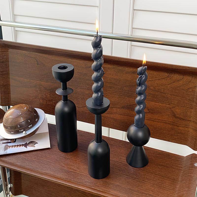 Black Wooden Candlestick Set - My Store