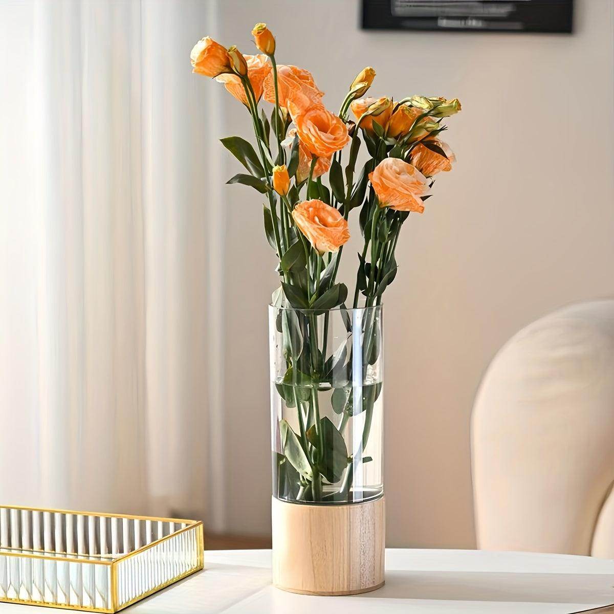 Acrylic Boho-Chic Vase with Wooden Base - My Store