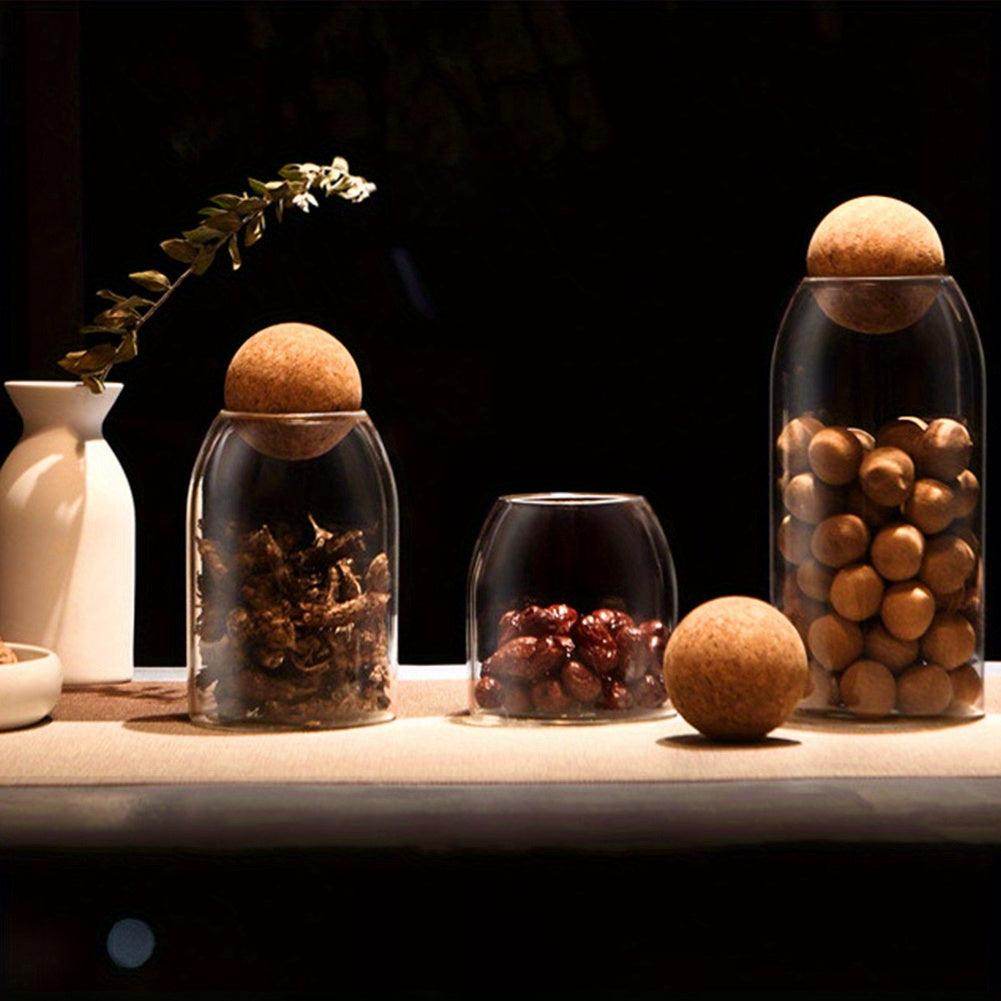 Set of 3 Glass Food Storage Canisters with Cork Lids - My Store