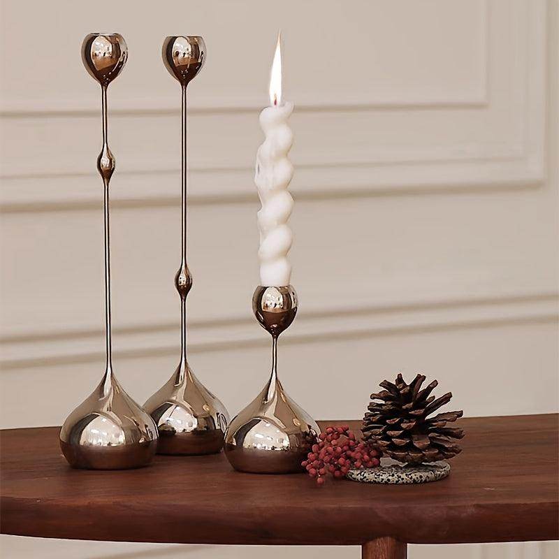 3pcs Silvery Metal Water Drop Candle Holder - My Store