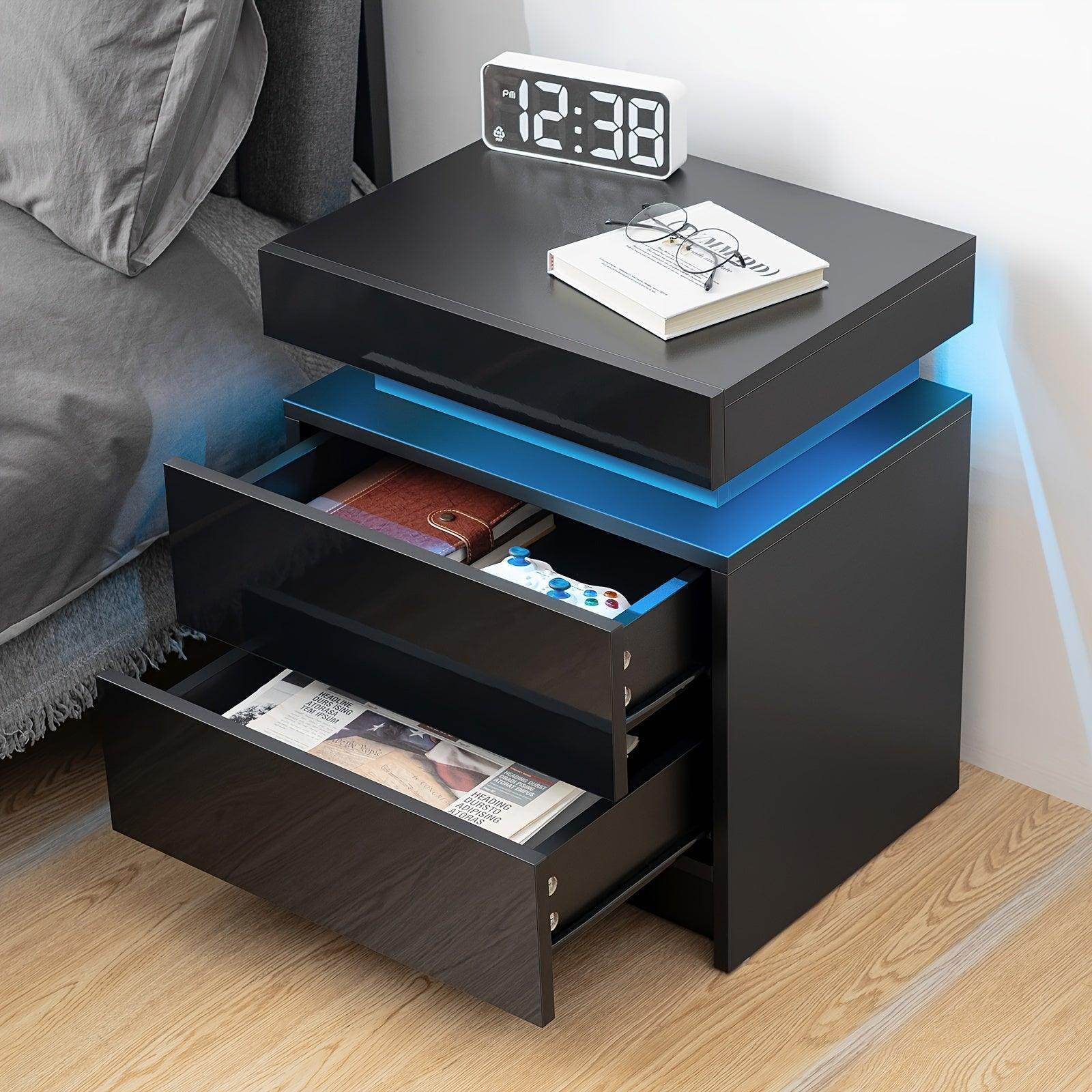 Modern LED Nightstand with High Gloss Drawers - My Store