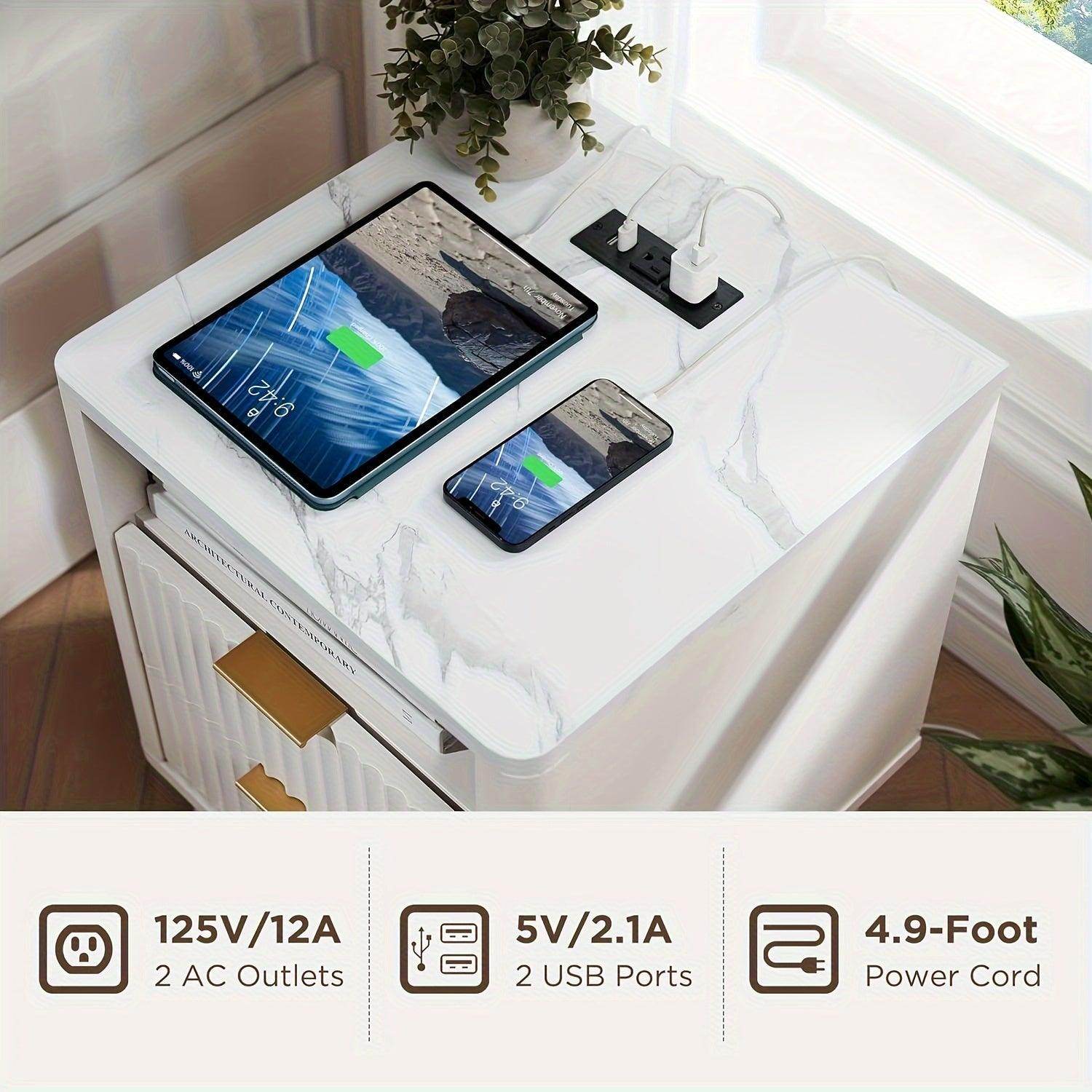 Fluted Nightstand with Charging Station - My Store