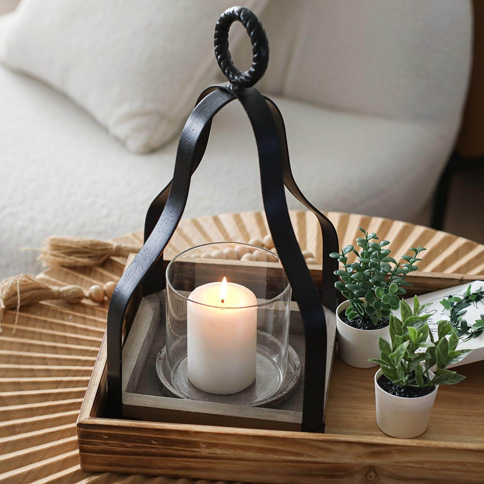 Rustic Farmhouse Wood & Metal Candle Lantern - My Store