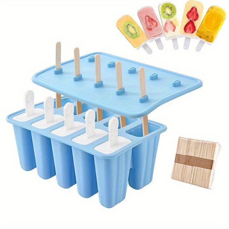 10pcs Reusable Silicone Popsicle Molds with 50 Sticks - My Store