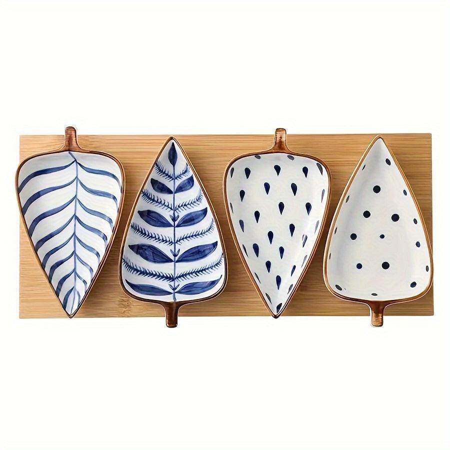 Ceramic Leaf-Shaped Snack Tray Set (4-Pieces) - My Store