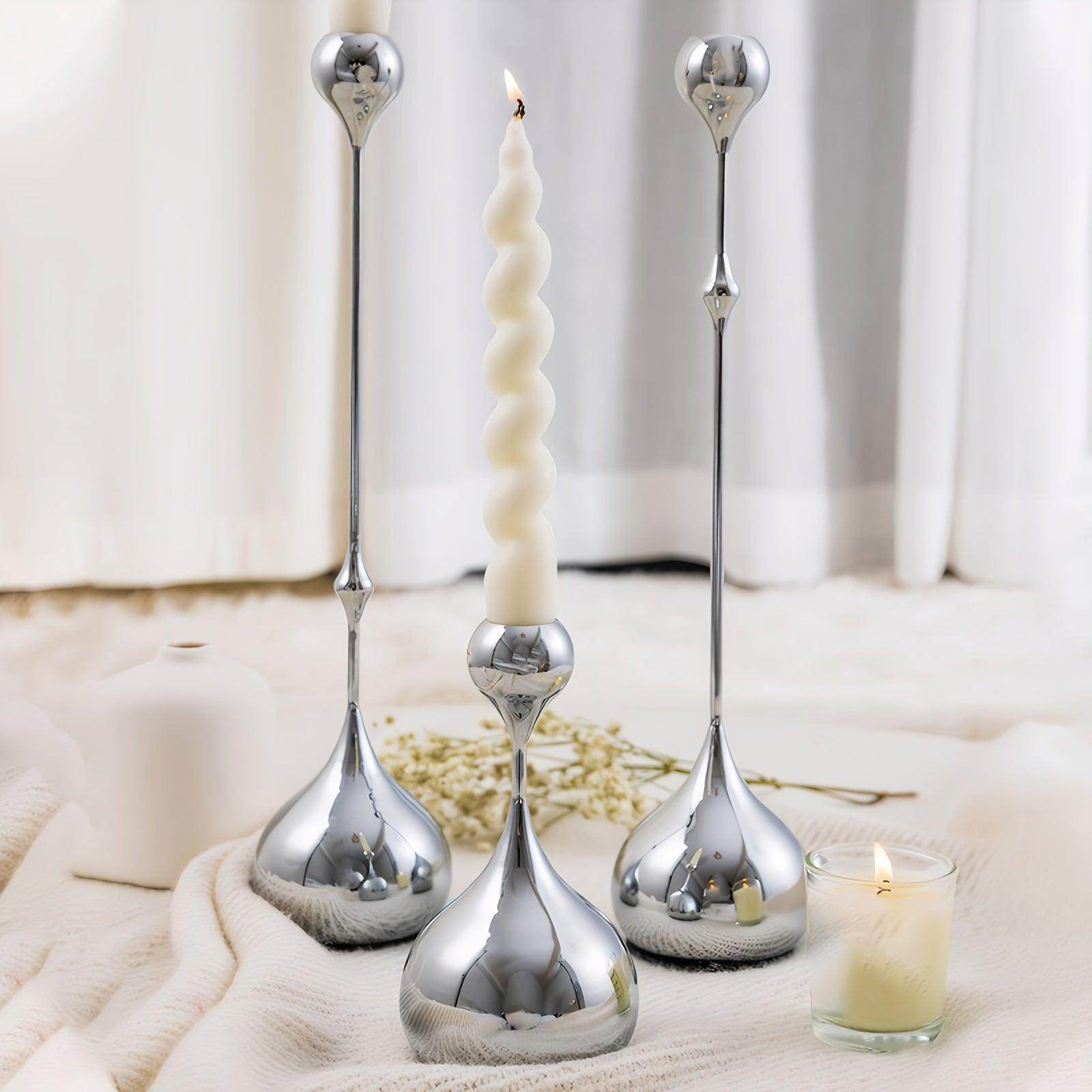 3pcs Silvery Metal Water Drop Candle Holder - My Store