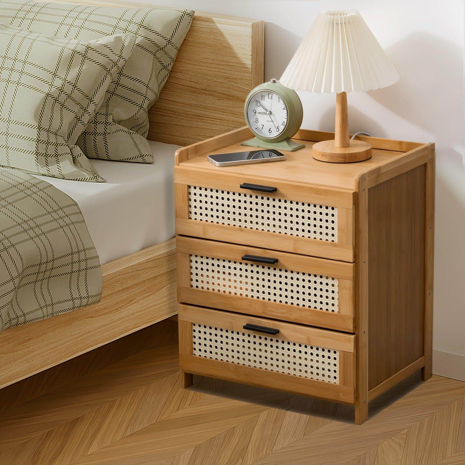 3-Drawers Rattan Nightstand - My Store