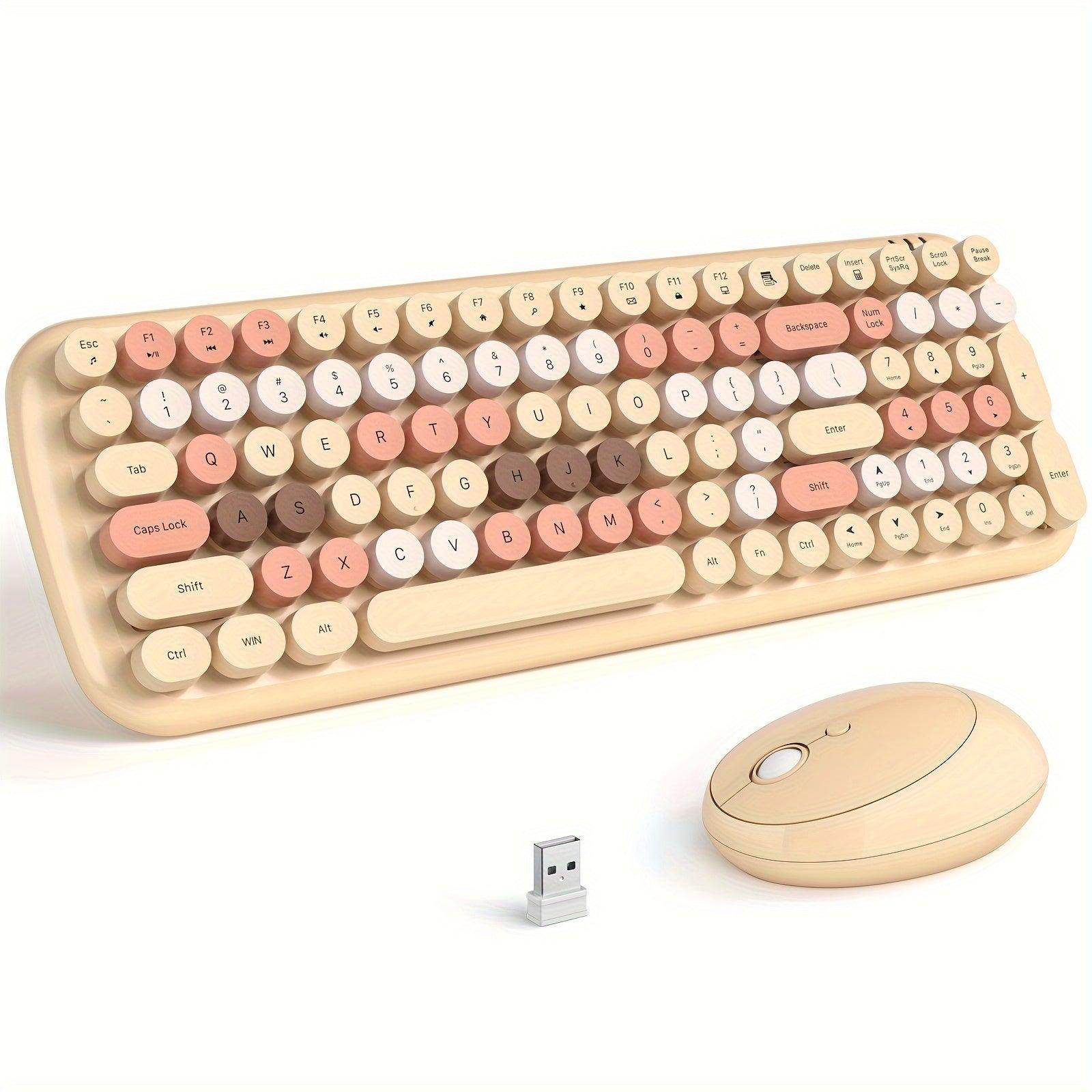 Milk Tea Retro Typewriter Keyboard and Cute Cat Shape Mouse Combo - My Store
