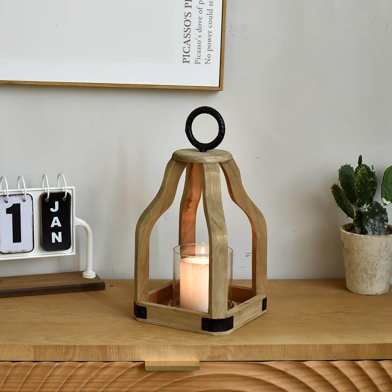 Rustic Farmhouse Wood Candle Lantern - My Store