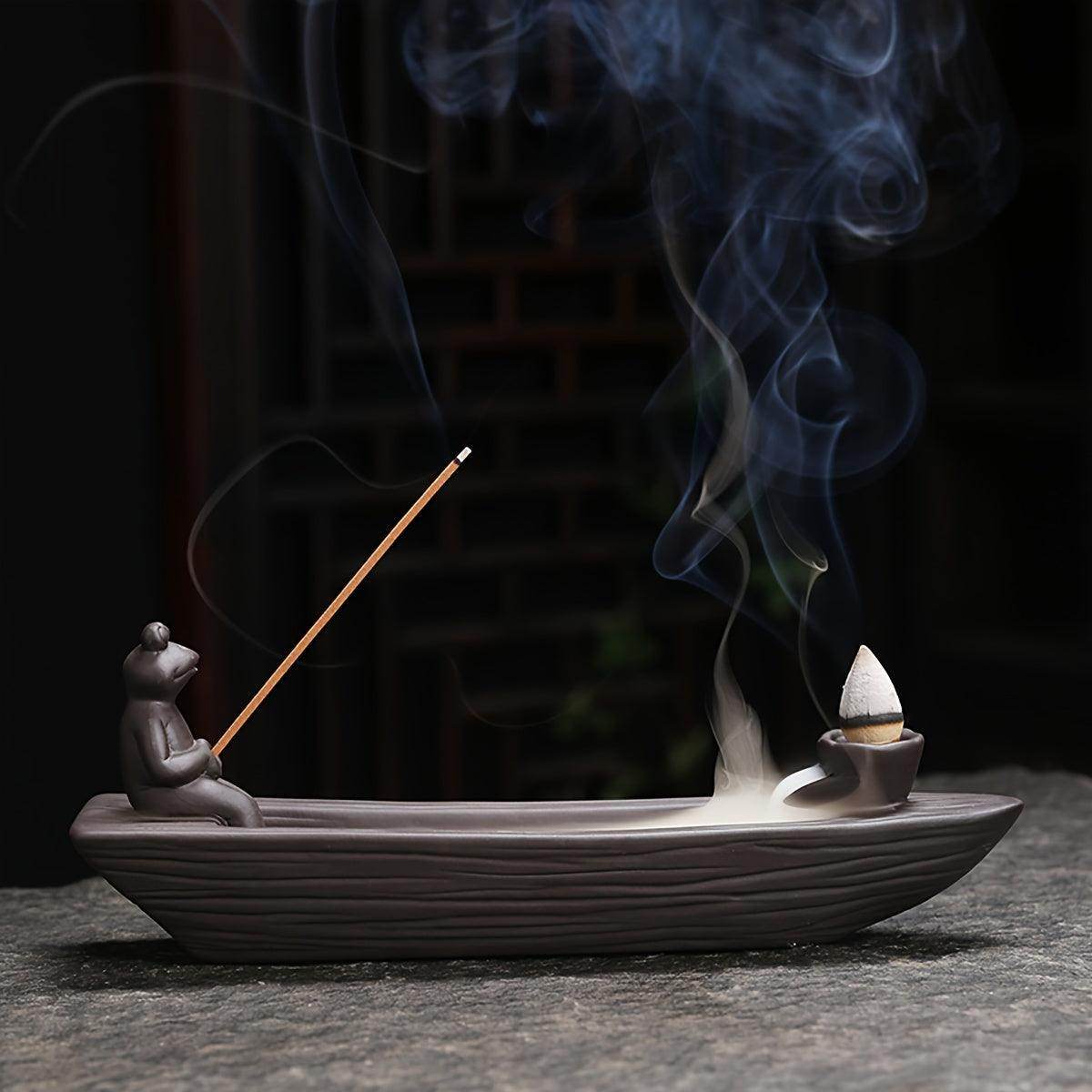 Frog Boat Waterfall Incense Holder - My Store