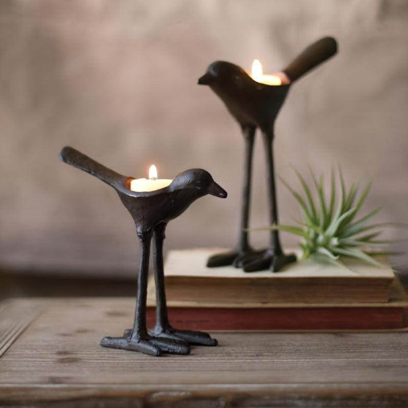 Set of 2 Rustic Cast Iron Bird Candle Holders - My Store