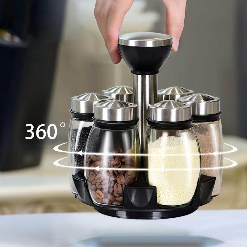 360° Revolving Spice Rack with 6 Glass Jars - My Store