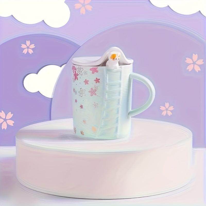 Cat-Themed Ceramic Mug Set - 2 Cups with Lids and Spoons - My Store