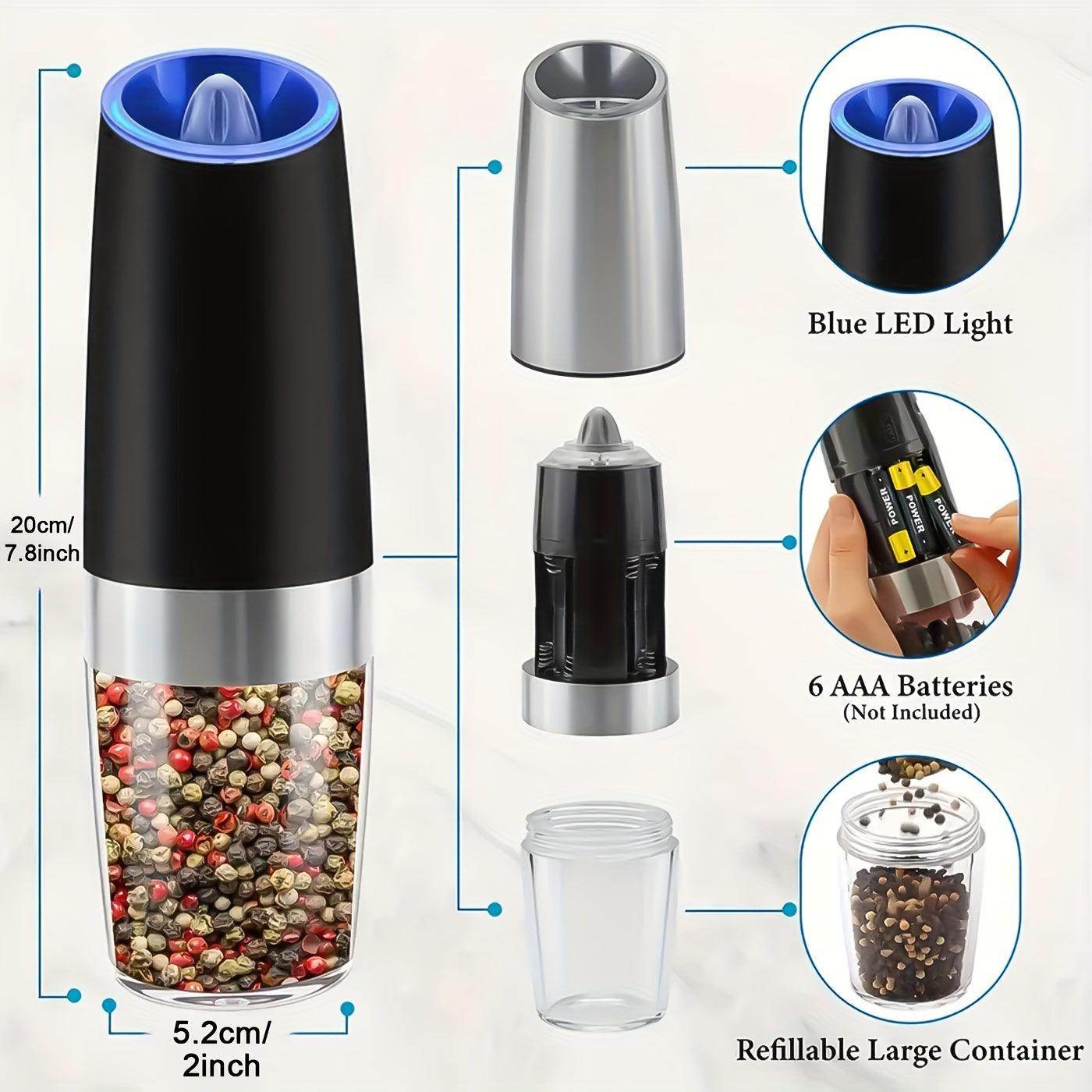 2pcs Gravity-Powered Electric Salt & Pepper Grinder Set - My Store