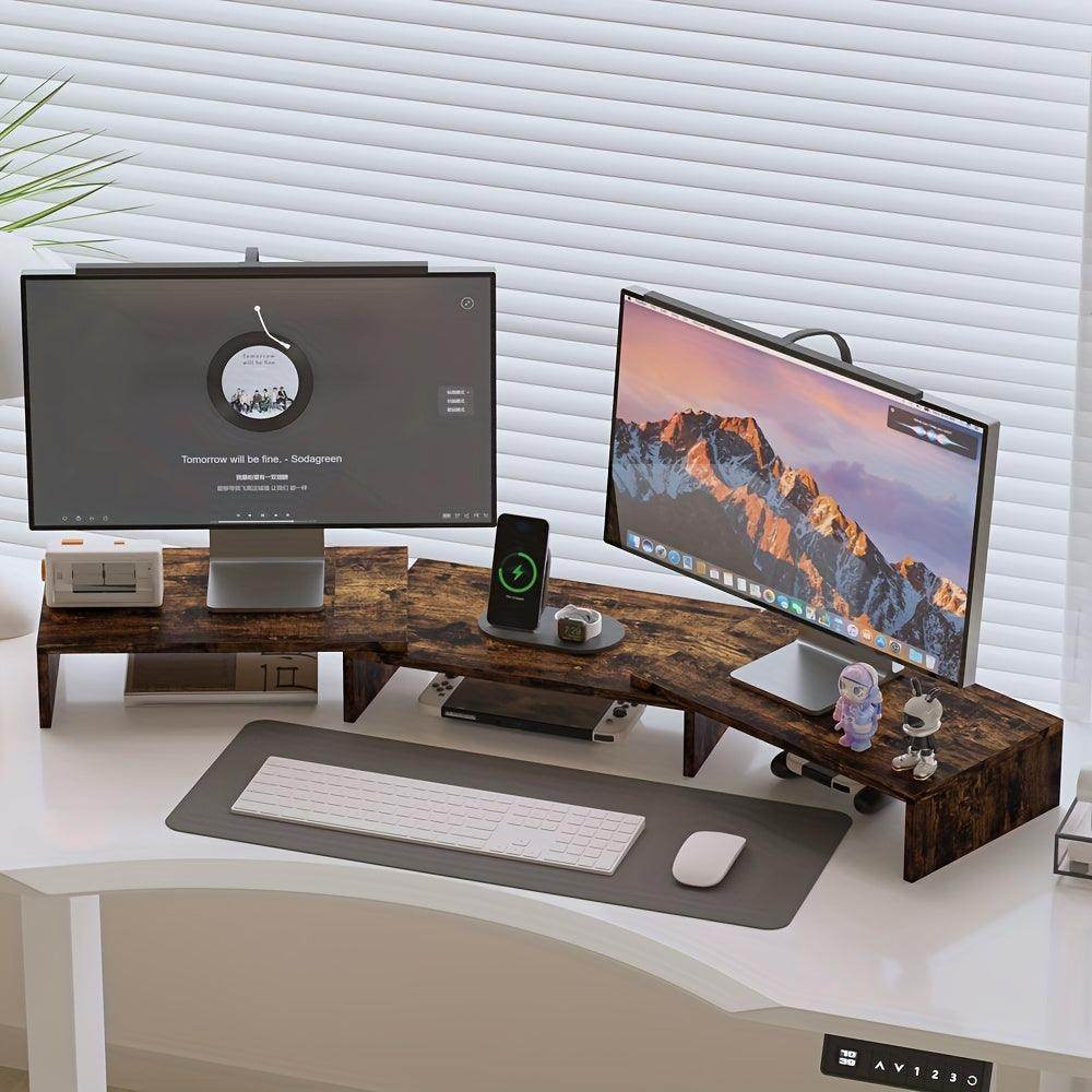 Wooden Computer Monitor Stand with Expandable Storage - My Store