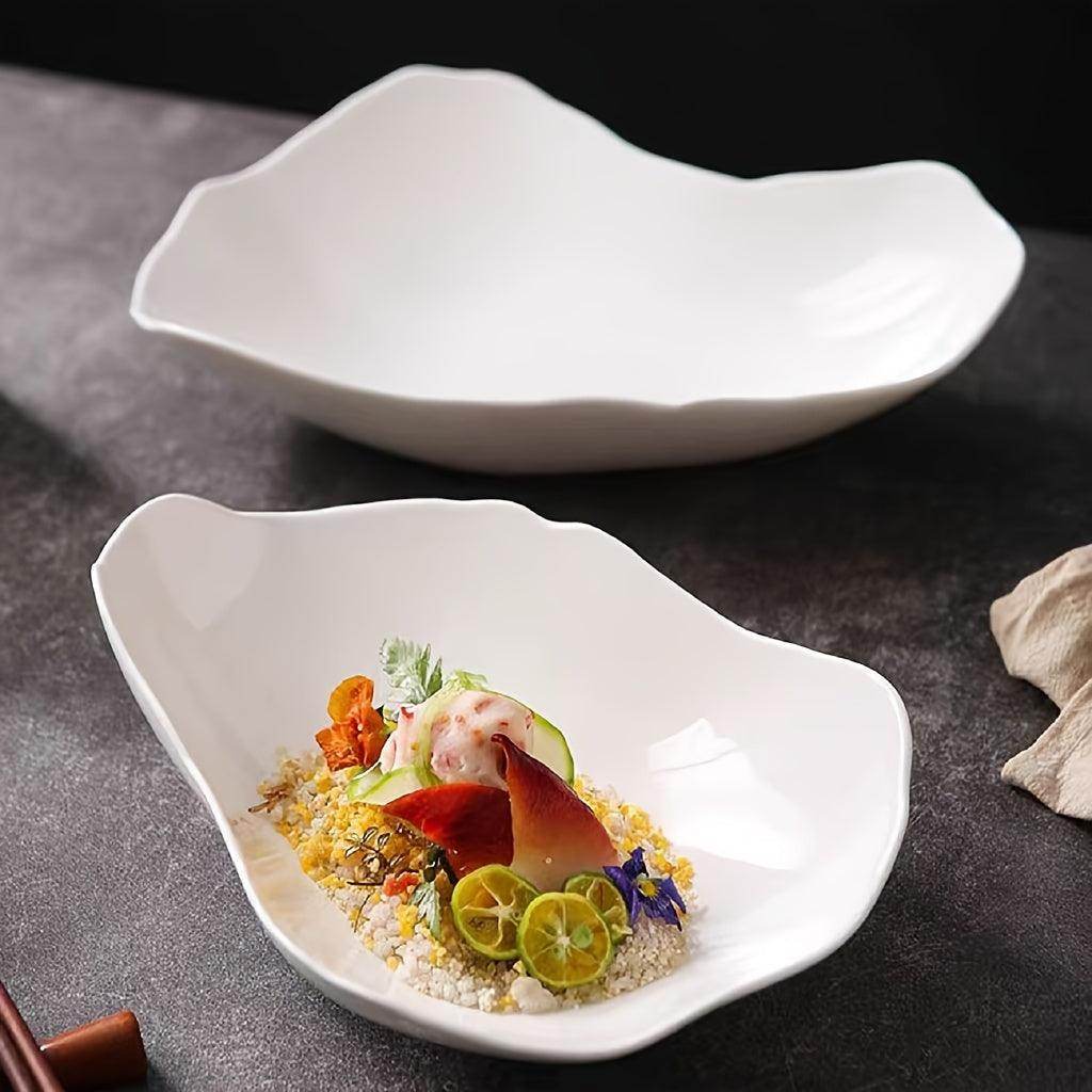 White Ceramic Leaf-Shaped Serving Platter - My Store