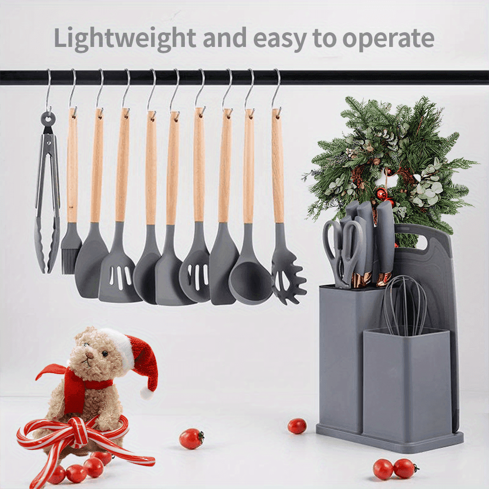 19pcs Silicone Kitchen Utensil Set with Wooden Handles - My Store