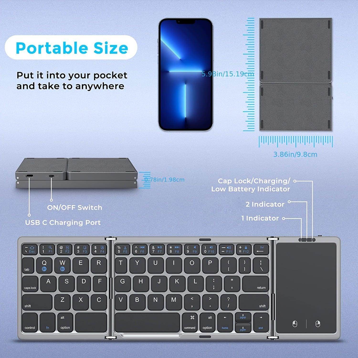Foldable Wireless Keyboard with Touchpad – Compact & Rechargeable - My Store